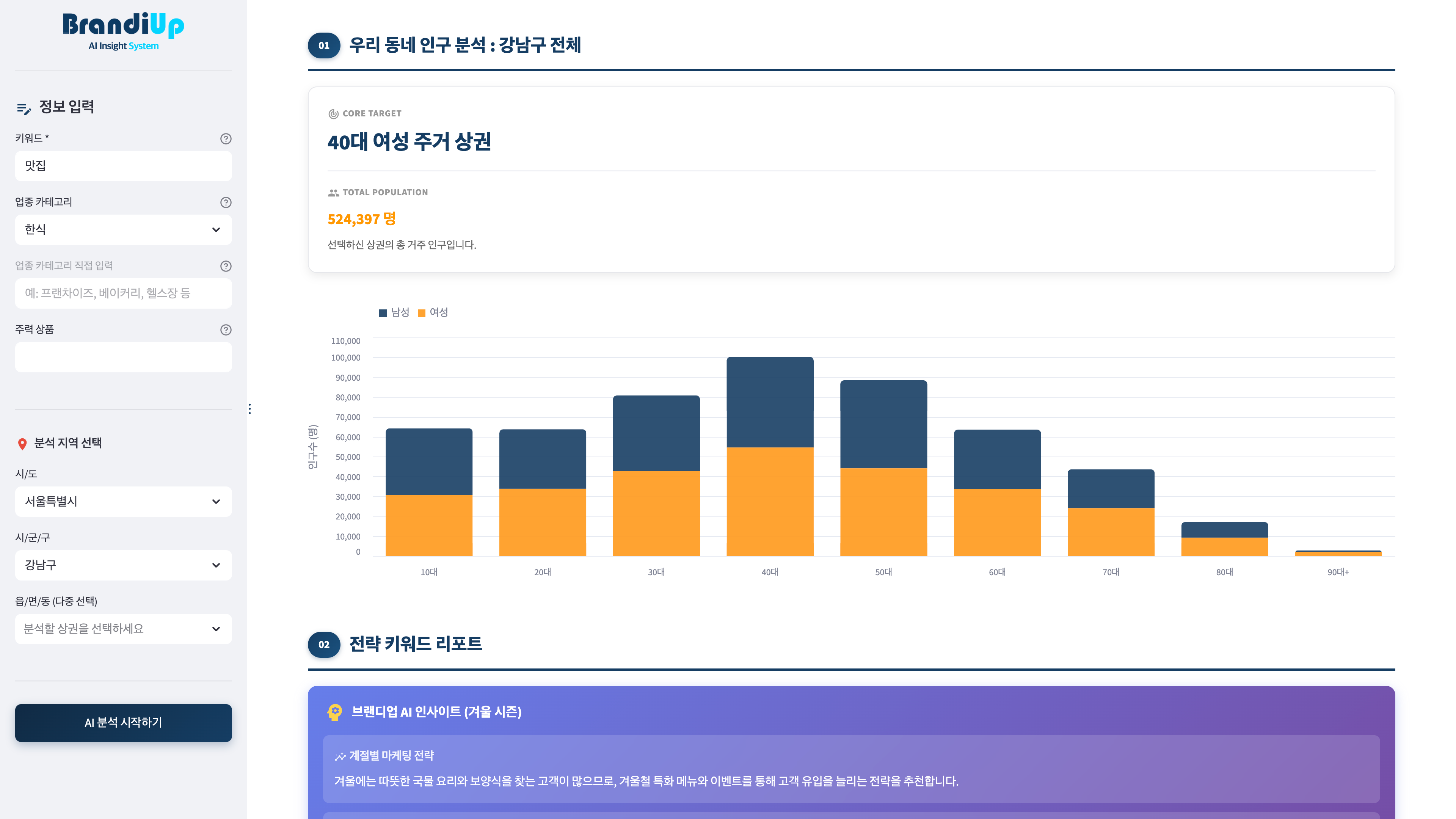 키워드 분석 화면